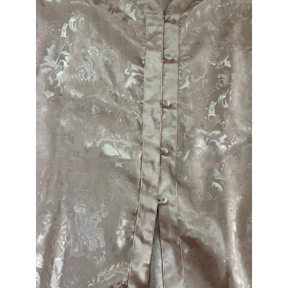 Victoria's Secret Satin Pajama Set M Pink Peach Gold Label Floral‎ Lace DEFECT